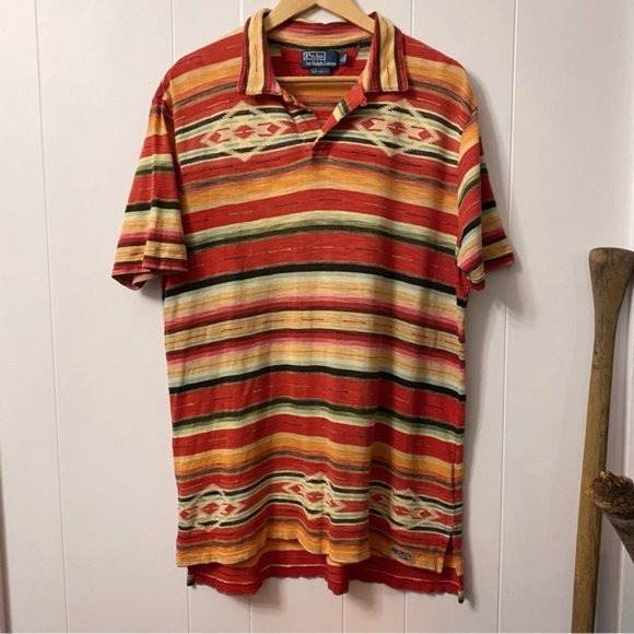Vintage Polo Ralph Lauren Aztec 100% Cotton Southwestern Polo Shirt - Picture 4 of 12